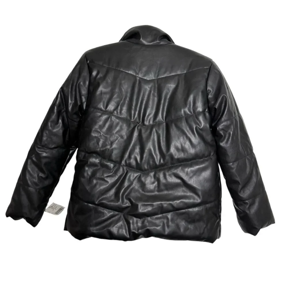 Liv & Lottie Girls Faux Leather Puffer Jacket Size 12 NWT Winter Trendy Urban
